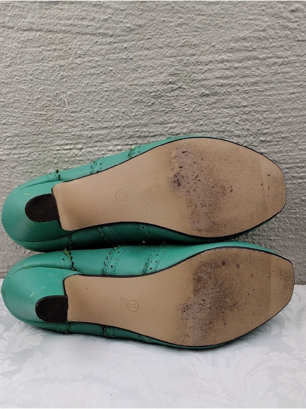 Machi Coca-01 Teal Leather Lace Up Scalloped Upper Heeled 1930 Style Oxford Shoe - Picture 7 of 16